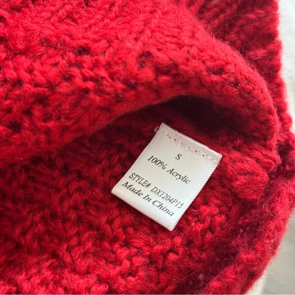 Pink Lily Red Cable Knit Chunky Turtleneck Sweater Women’s Size Small